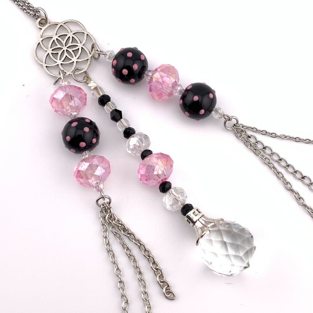 Pink Black Polka Dot Prism Handmade Car Charm Suncatcher CC136